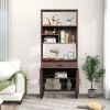 75.9"Modern Open Bookshelf with Doors, Bookcase with Storage drawer and LED Strip Lights,Free Standing Display Rack,Wooden Tall Bookshelf for Living R
