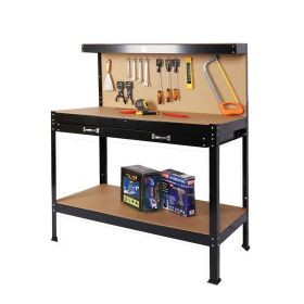 63" Tools Cabinet Working Tables Workbench Tool Storage Workshop Table with Drawers and Pegboard