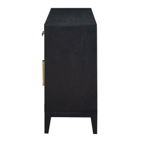 TREXM 6-drawer and 2-Cabinet Retro Sideboard with Extra Large Storage Space, with Gold Handles and Solid Wood Legs, for Kitchen and Living Room (Black