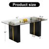 Large modern simple rectangular glass table, which can accommodate 6-8 people, equipped with 0.39-inch tempered glass table top and large MDF table le