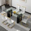 Large modern simple rectangular glass table, which can accommodate 6-8 people, equipped with 0.39-inch tempered glass table top and large MDF table le