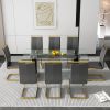 Large modern simple rectangular glass table, which can accommodate 6-8 people, equipped with 0.39-inch tempered glass table top and large MDF table le