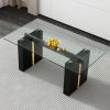 Large modern simple rectangular glass table, which can accommodate 6-8 people, equipped with 0.39-inch tempered glass table top and large MDF table le