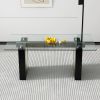 Large modern simple rectangular glass table, which can accommodate 6-8 people, equipped with 0.39-inch tempered glass table top and large MDF table le