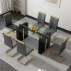 Large modern simple rectangular glass table, which can accommodate 6-8 people, equipped with 0.39-inch tempered glass table top and large MDF table le
