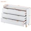 55" Long 6 Drawer Dresser with Marbling Worktop, Mordern Storage Cabinet with Metal Leg and Handle for Bedroom, White