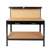 63" Tools Cabinet Working Tables Workbench Tool Storage Workshop Table with Drawers and Pegboard