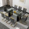 Large modern simple rectangular glass table, which can accommodate 6-8 people, equipped with 0.39-inch tempered glass table top and large MDF table le