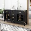 TREXM 6-drawer and 2-Cabinet Retro Sideboard with Extra Large Storage Space, with Gold Handles and Solid Wood Legs, for Kitchen and Living Room (Black
