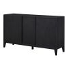 TREXM 6-drawer and 2-Cabinet Retro Sideboard with Extra Large Storage Space, with Gold Handles and Solid Wood Legs, for Kitchen and Living Room (Black