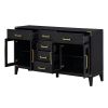 TREXM 6-drawer and 2-Cabinet Retro Sideboard with Extra Large Storage Space, with Gold Handles and Solid Wood Legs, for Kitchen and Living Room (Black