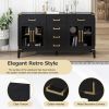 TREXM 6-drawer and 2-Cabinet Retro Sideboard with Extra Large Storage Space, with Gold Handles and Solid Wood Legs, for Kitchen and Living Room (Black