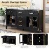 TREXM 6-drawer and 2-Cabinet Retro Sideboard with Extra Large Storage Space, with Gold Handles and Solid Wood Legs, for Kitchen and Living Room (Black