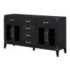 TREXM 6-drawer and 2-Cabinet Retro Sideboard with Extra Large Storage Space, with Gold Handles and Solid Wood Legs, for Kitchen and Living Room (Black