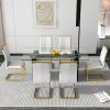 Large modern simple rectangular glass table, which can accommodate 6-8 people, equipped with 0.39-inch tempered glass table top and large MDF table le