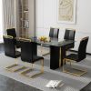 Large modern simple rectangular glass table, which can accommodate 6-8 people, equipped with 0.39-inch tempered glass table top and large MDF table le