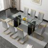 Large modern simple rectangular glass table, which can accommodate 6-8 people, equipped with 0.39-inch tempered glass table top and large MDF table le