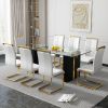 Large modern simple rectangular glass table, which can accommodate 6-8 people, equipped with 0.39-inch tempered glass table top and large MDF table le