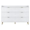 55" Long 6 Drawer Dresser with Marbling Worktop, Mordern Storage Cabinet with Metal Leg and Handle for Bedroom, White