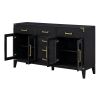 TREXM 6-drawer and 2-Cabinet Retro Sideboard with Extra Large Storage Space, with Gold Handles and Solid Wood Legs, for Kitchen and Living Room (Black
