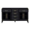 TREXM 6-drawer and 2-Cabinet Retro Sideboard with Extra Large Storage Space, with Gold Handles and Solid Wood Legs, for Kitchen and Living Room (Black