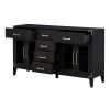 TREXM 6-drawer and 2-Cabinet Retro Sideboard with Extra Large Storage Space, with Gold Handles and Solid Wood Legs, for Kitchen and Living Room (Black