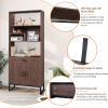 75.9"Modern Open Bookshelf with Doors, Bookcase with Storage drawer and LED Strip Lights,Free Standing Display Rack,Wooden Tall Bookshelf for Living R