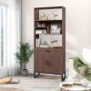 75.9"Modern Open Bookshelf with Doors, Bookcase with Storage drawer and LED Strip Lights,Free Standing Display Rack,Wooden Tall Bookshelf for Living R