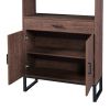 75.9"Modern Open Bookshelf with Doors, Bookcase with Storage drawer and LED Strip Lights,Free Standing Display Rack,Wooden Tall Bookshelf for Living R