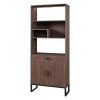 75.9"Modern Open Bookshelf with Doors, Bookcase with Storage drawer and LED Strip Lights,Free Standing Display Rack,Wooden Tall Bookshelf for Living R
