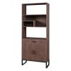 75.9"Modern Open Bookshelf with Doors, Bookcase with Storage drawer and LED Strip Lights,Free Standing Display Rack,Wooden Tall Bookshelf for Living R