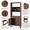 75.9"Modern Open Bookshelf with Doors, Bookcase with Storage drawer and LED Strip Lights,Free Standing Display Rack,Wooden Tall Bookshelf for Living R