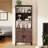 75.9"Modern Open Bookshelf with Doors, Bookcase with Storage drawer and LED Strip Lights,Free Standing Display Rack,Wooden Tall Bookshelf for Living R