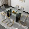 Large modern simple rectangular glass table, which can accommodate 6-8 people, equipped with 0.39-inch tempered glass table top and large MDF table le