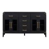 TREXM 6-drawer and 2-Cabinet Retro Sideboard with Extra Large Storage Space, with Gold Handles and Solid Wood Legs, for Kitchen and Living Room (Black