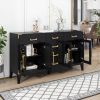 TREXM 6-drawer and 2-Cabinet Retro Sideboard with Extra Large Storage Space, with Gold Handles and Solid Wood Legs, for Kitchen and Living Room (Black