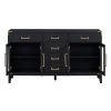 TREXM 6-drawer and 2-Cabinet Retro Sideboard with Extra Large Storage Space, with Gold Handles and Solid Wood Legs, for Kitchen and Living Room (Black