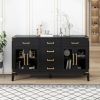 TREXM 6-drawer and 2-Cabinet Retro Sideboard with Extra Large Storage Space, with Gold Handles and Solid Wood Legs, for Kitchen and Living Room (Black