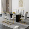 Large modern simple rectangular glass table, which can accommodate 6-8 people, equipped with 0.39-inch tempered glass table top and large MDF table le