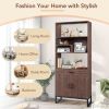 75.9"Modern Open Bookshelf with Doors, Bookcase with Storage drawer and LED Strip Lights,Free Standing Display Rack,Wooden Tall Bookshelf for Living R