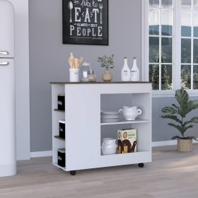 DEPOT E-SHOP Pl Kitchen Cart Two Storage Shelves, Three Side Shelves, Four Casters, White / Dark Brown (Color: as Pic)